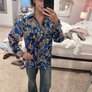 Free People Blue Floral Button-Down Shirt